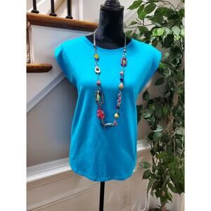 Calvin Klein Women's Solid Blue Cotton Crew Neck Sleeveless Top Shirt Size Large